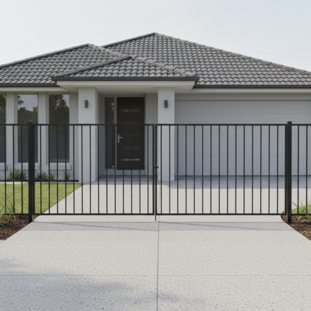 Perimeter Gate Design Steel Black Flat Top Perimeter Driveway Gate 1200 x 1470mm - RapidFence